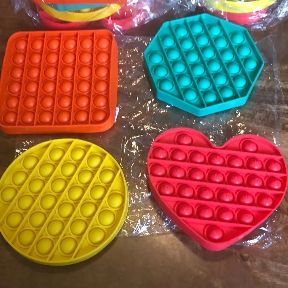 Edhuniya Pop Fidget Toy– Circle, Square, Octagon, Heart-3 packs, 12 total